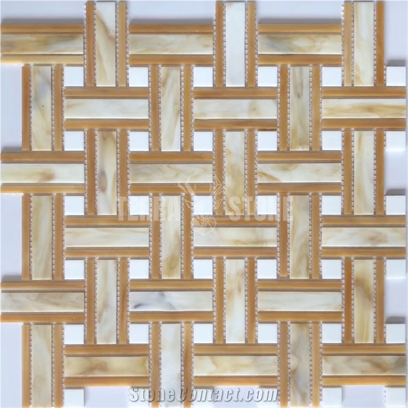 Basketweave In Glass Mosaic Tiles For Wall Decoration