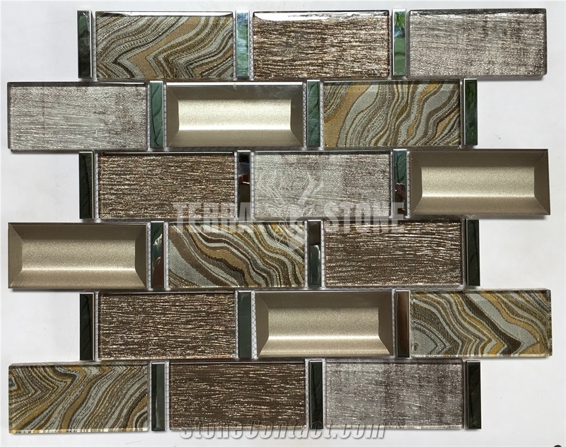 Beveled Mosaic Tile Subway Glass Wall For Kitchen Backsplash