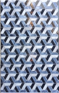 Blue Iredescent Glass Mosaic Pattern For Bathroom