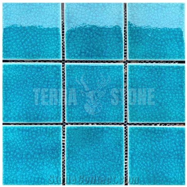 Ceramic Porcelain Mosaic Glazed Blue Swimming Pool Tile