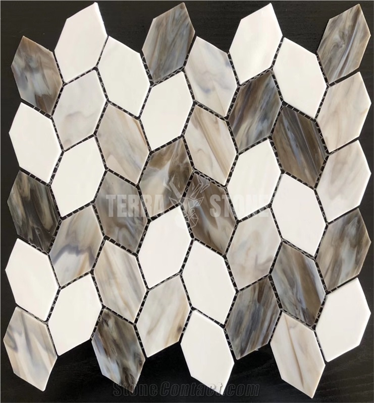 Crystal Glass Leaf Mosaic Tile For Modern Kitchen Backsplash