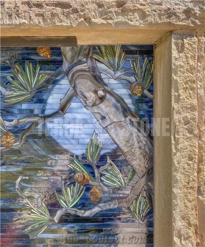 Custom Moonlit Pine Glass Mosaic Tile Mural Glass Mosaic Pictures