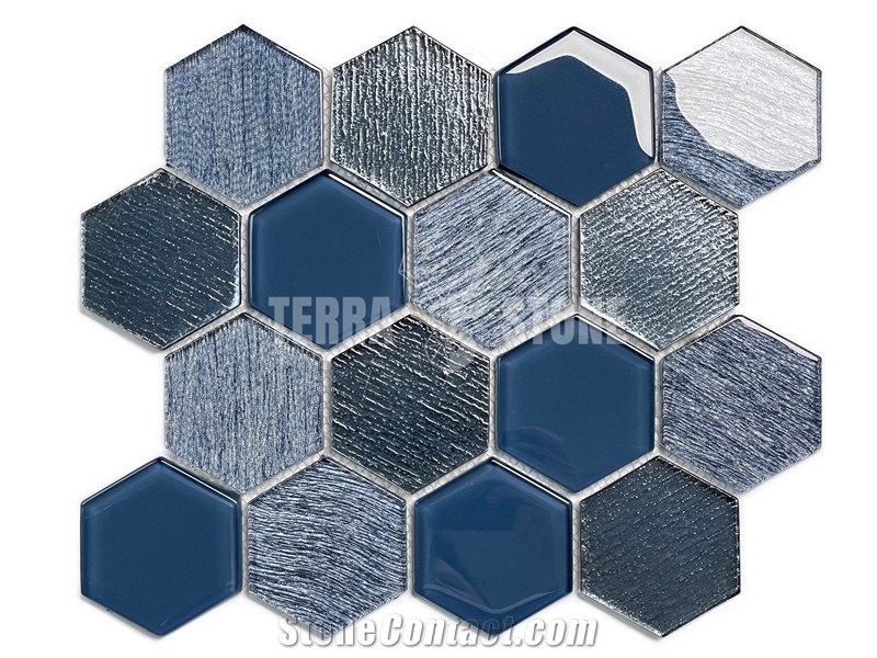 Dark Grey Hexagon Crystal Glass Mosaic--Crystal Glass Mosaic
