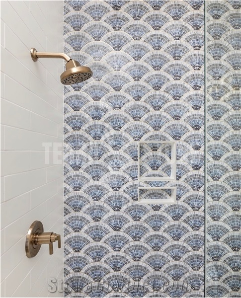 Fan Club Ombre Blue Glass Mosaic Tile For Bathroom