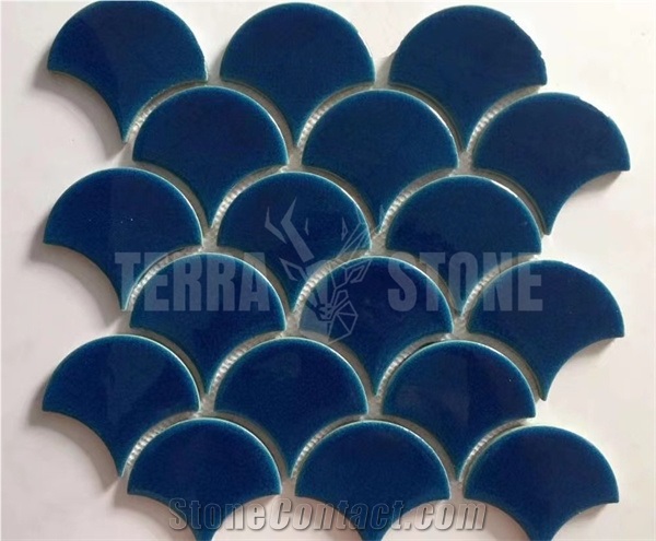 Fish Scale Blue Ceramic Mosaic Tile For Swimming Pool