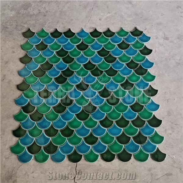 Fish Scale Blue Ceramic Mosaic Tile For Swimming Pool