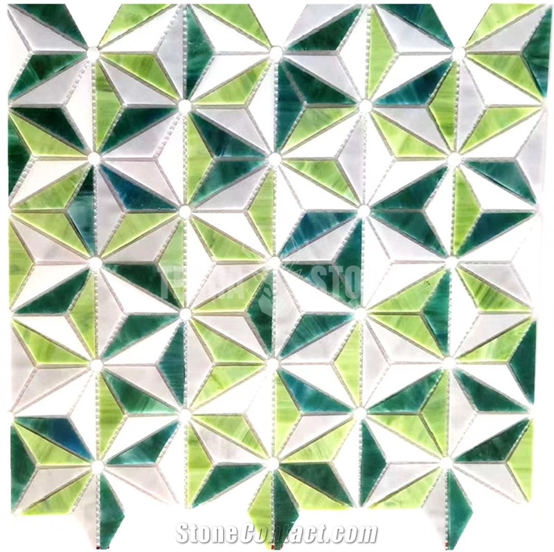 Flower Pattern Ice Jade Glass Art Mosaic Mural