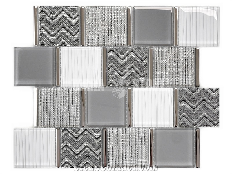 Glass Marble Aluminum Blend Mosaic Tile Linear Featured Wall