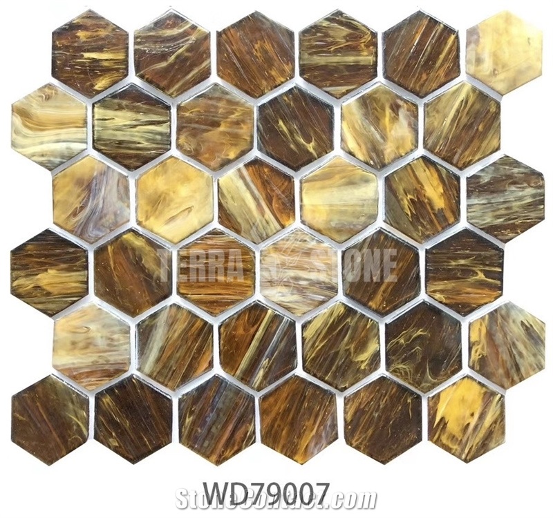 Hexagon Brown Glass Mosaic Tile For Wall Decoration