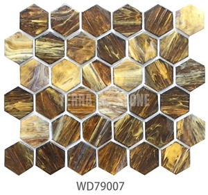 Hexagon Brown Glass Mosaic Tile For Wall Decoration