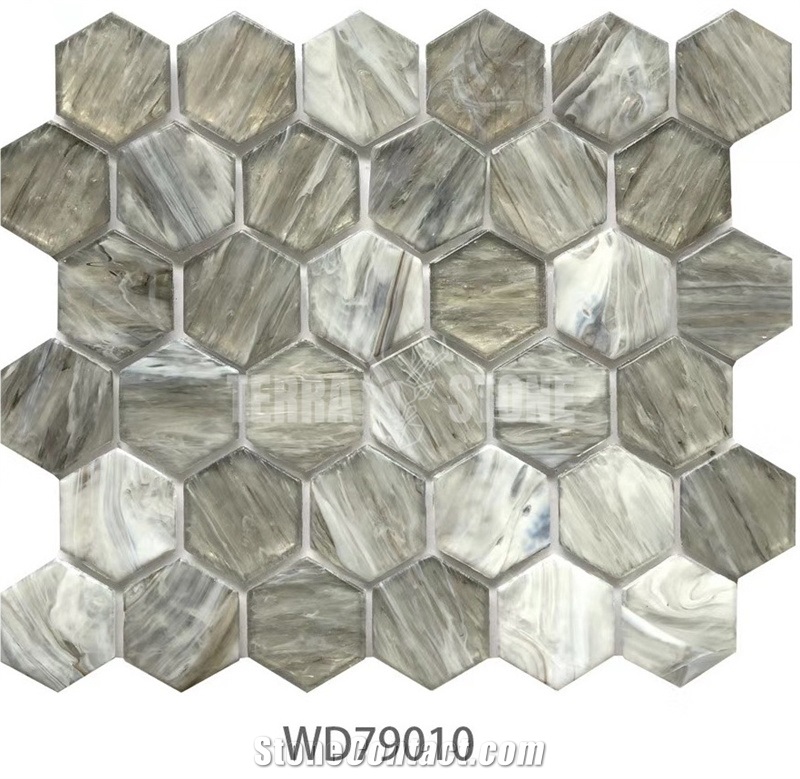 Iridescent Bathroom Wall Hexagon Glass Mosaic Tiles Sheet