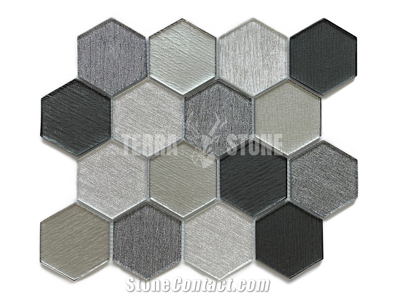 Laminated Hexagon Black Marble Stone Glass Mosaic