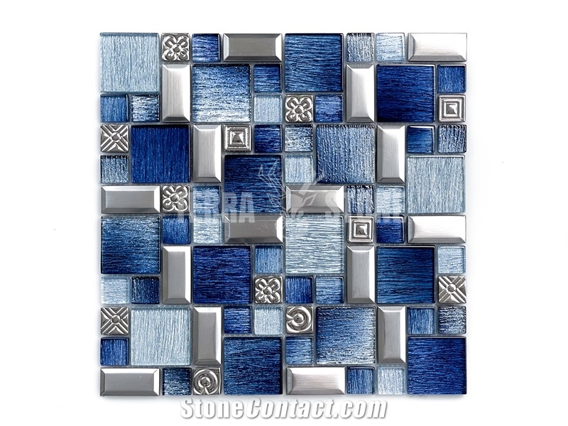Metallic Glass Mosaic Mix Brushed Aluminum Alloy Mosaic Tile