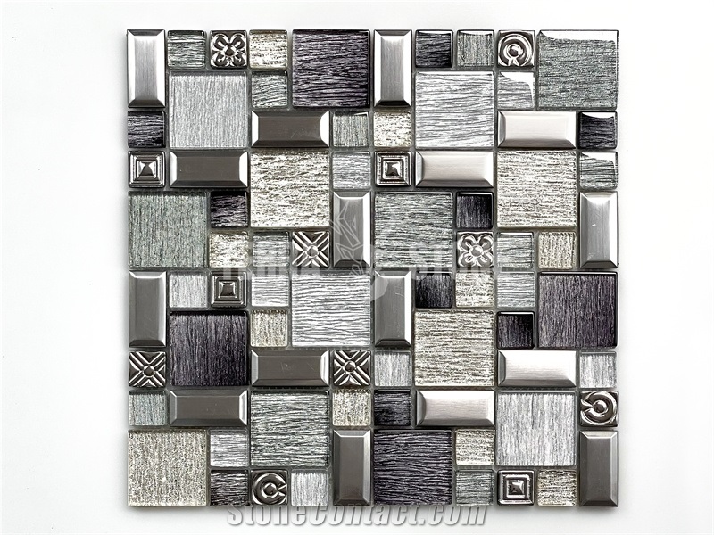 Metallic Glass Mosaic Mix Brushed Aluminum Alloy Mosaic Tile
