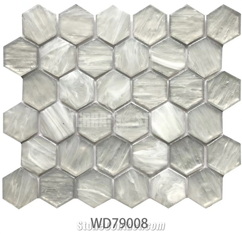 Modern Decoration Iridescent Hexagonal Glass Tile Mosaics