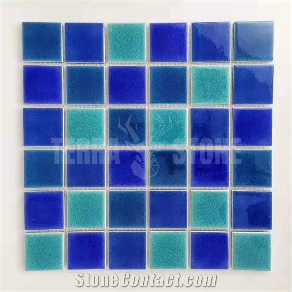 Outdoor Bathroom Shower Floor Wall Blue Green Ceramic Mosaic