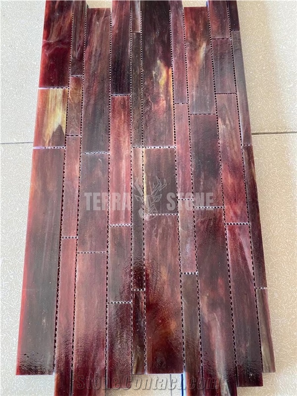 Square Red Mixed 3Mm Thickness Stained Glass Mosaic Tiles