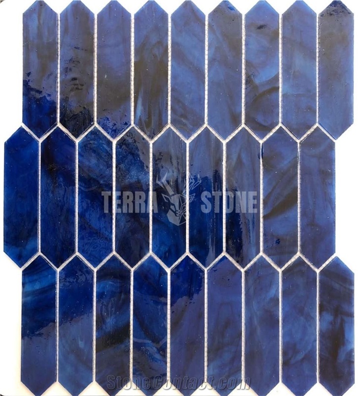 Waterjet Glass Mosaic Blue And Green Glass Wall Tile