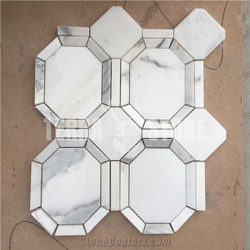 3D Design Calacatta Gold Marble Mosaic Hexagon Tile For Wall
