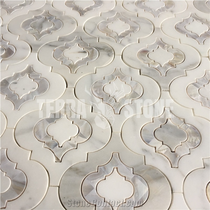 Arabesque Shell Mother Of Pearl Tile Marble Waterjet Mosaic