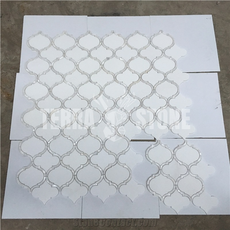 Arabesque Shell Tiles White Waterjet Marble Mosaic