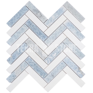 Argentina Blue White Marble Herringbone 1"X4" Mosaic Tile
