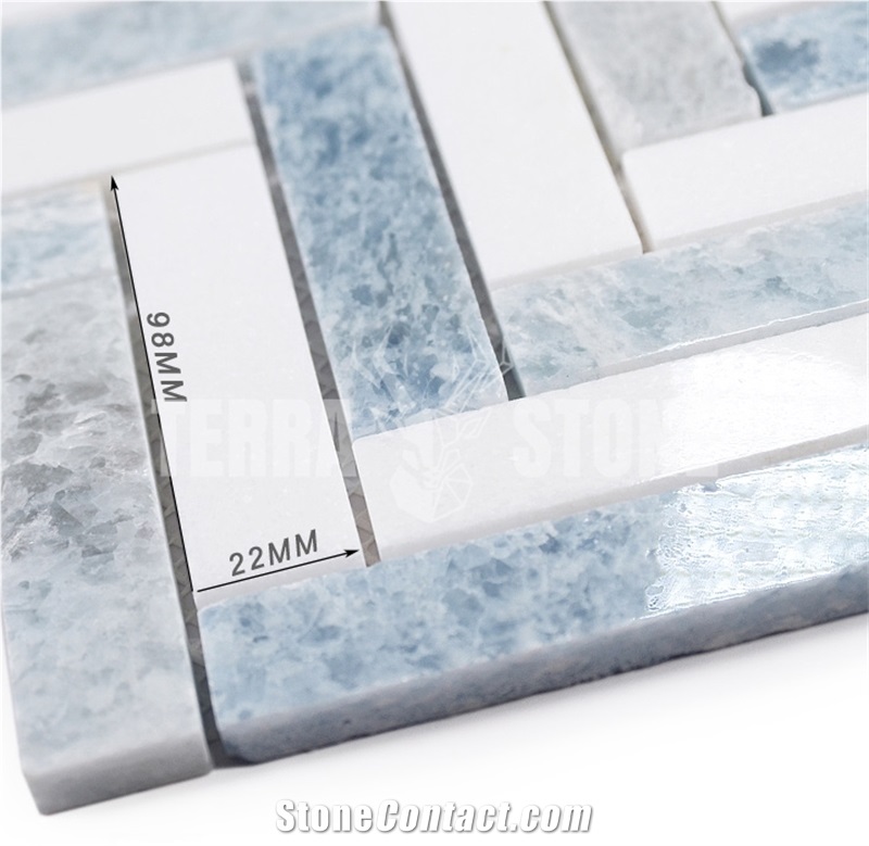 Argentina Blue White Marble Herringbone 1"X4" Mosaic Tile