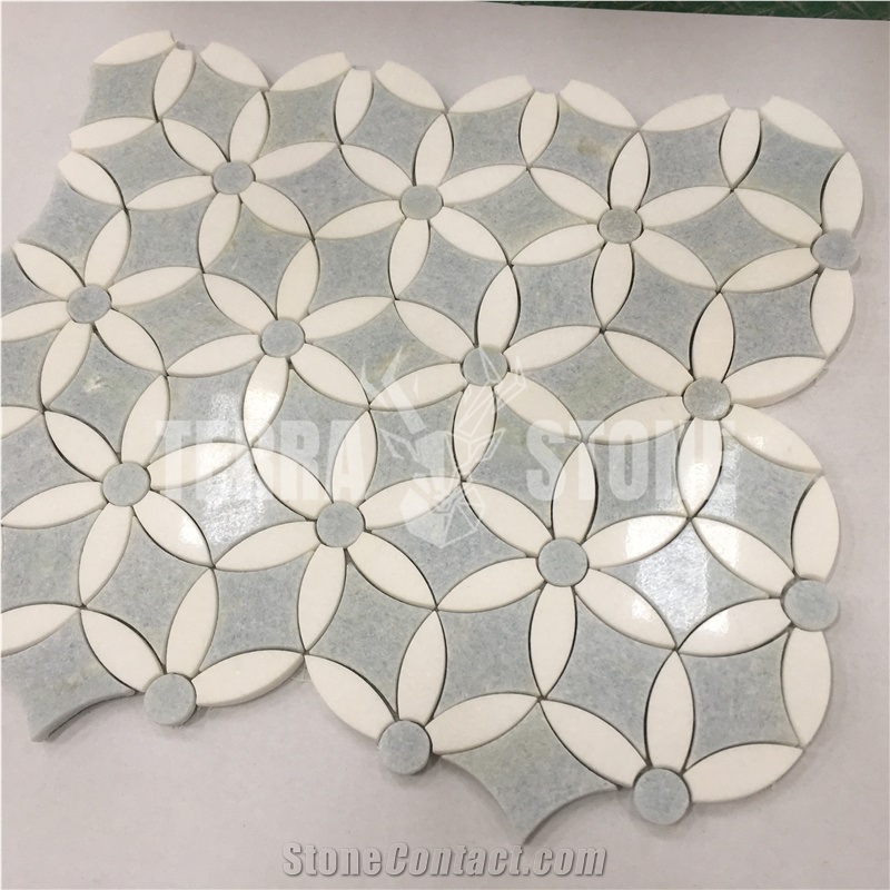 Argentine Light Blue And White Marble Waterjet Mosaic