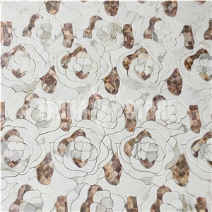 Artistic Floral Mother Of Pearl Shell Marble Waterjet Mosaic