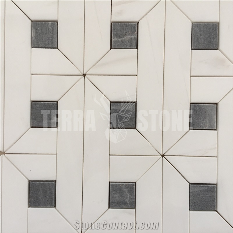 Ater Jet Black And White Marble Mosaic Floor For Bedroom