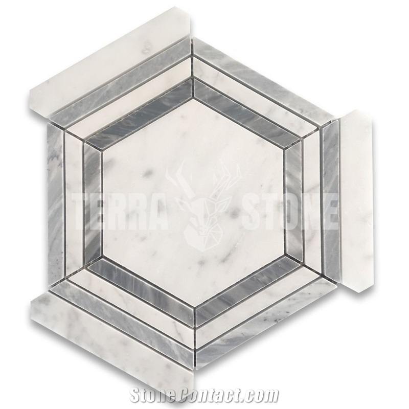 Bardiglio Gray Carrara Hexagon Georama Geometric Mosaic Tile