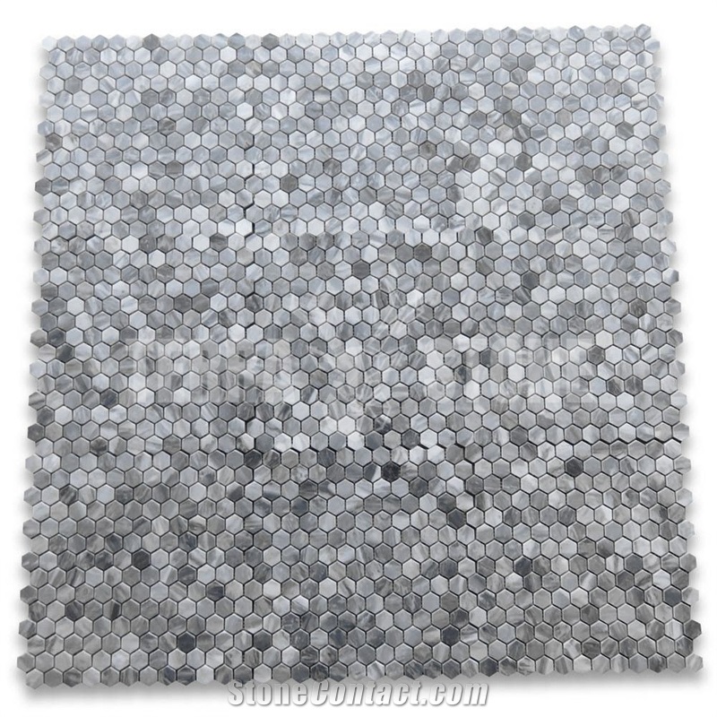 Bardiglio Gray Marble 1 Inch Hexagon Mosaic Tile Honed
