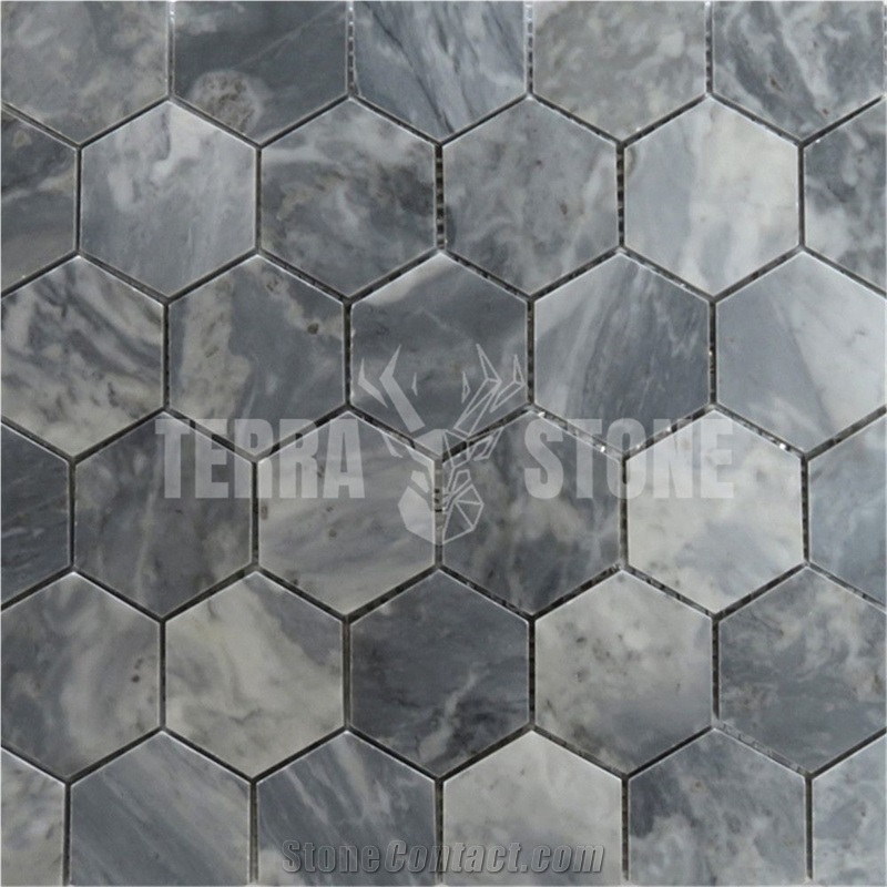 Bardiglio Gray Marble 2 Inch Hexagon Mosaic Tile Honed