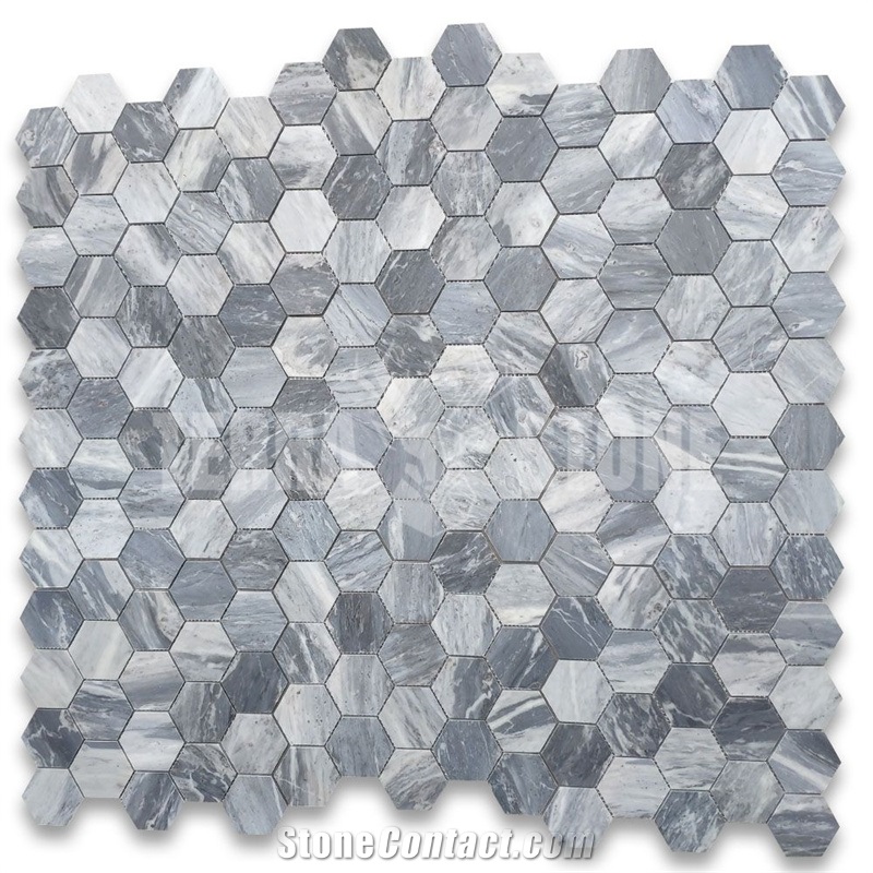 Bardiglio Gray Marble 3 Inch Hexagon Mosaic Tile
