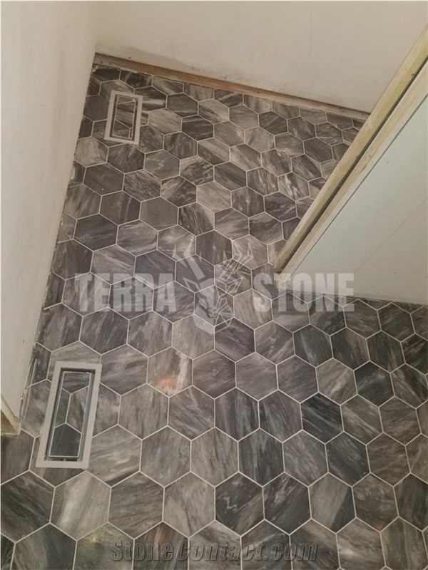 Bardiglio Gray Marble 6 Inch Hexagon Mosaic Tiles Honed
