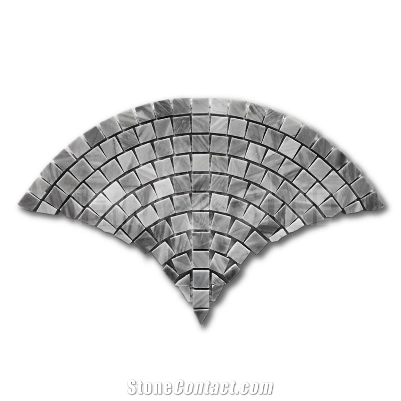 Bardiglio Gray Marble Fish Scale Fan Mini Mosaic Tile
