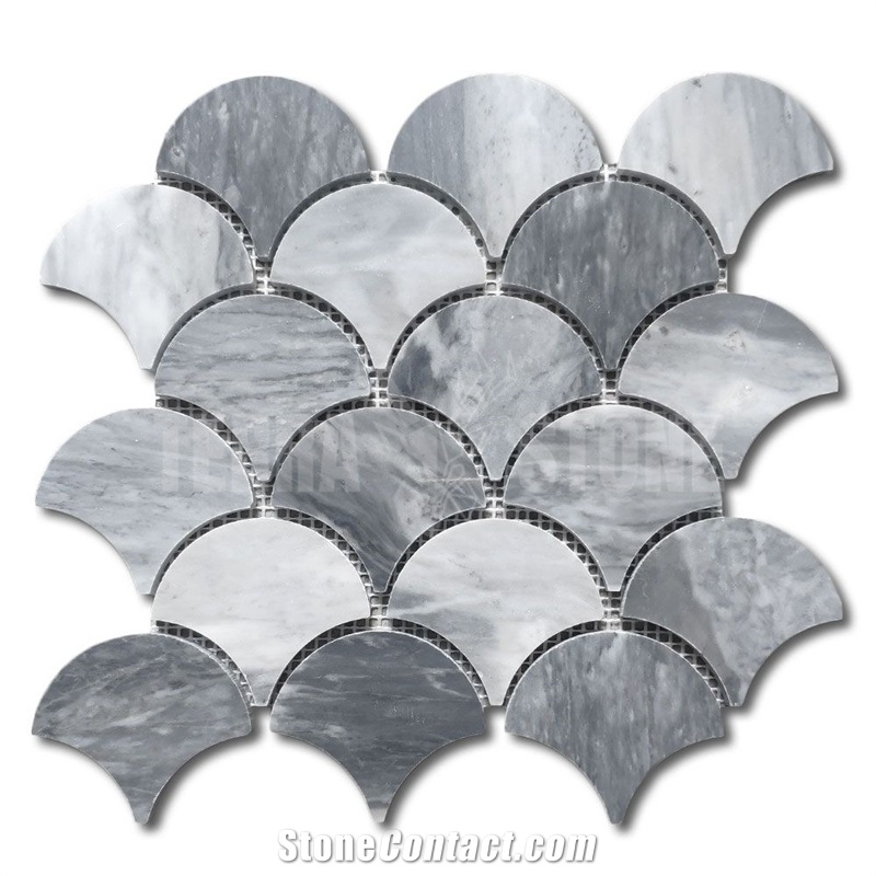 Bardiglio Gray Marble Grand Fish Scale Fan Shape Mosaic Tile