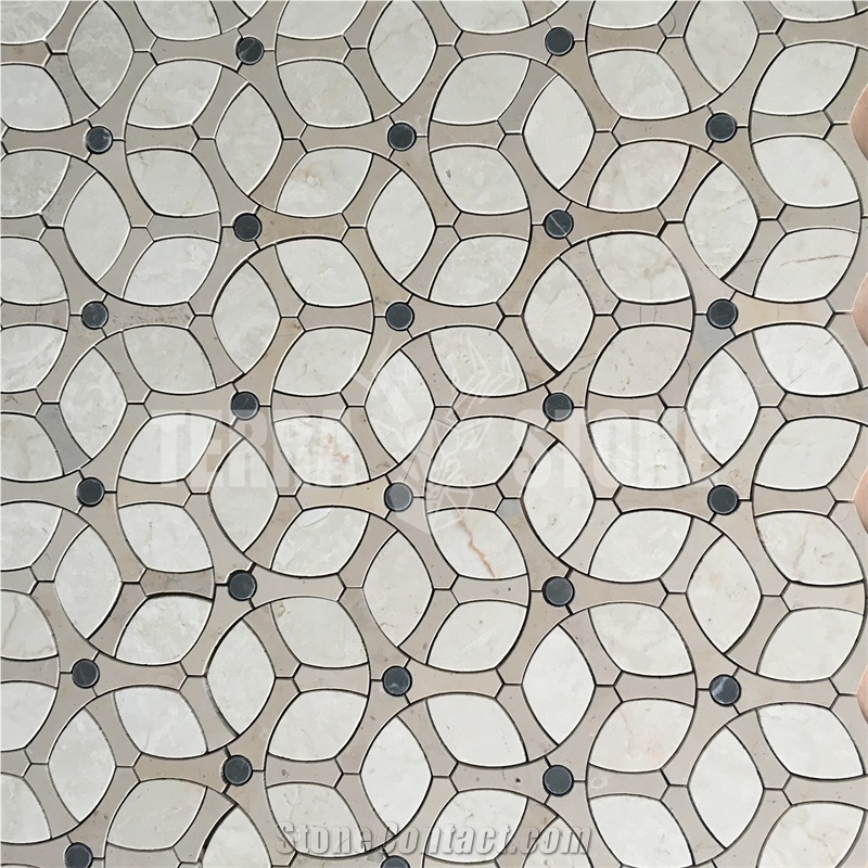 Beige Marble Tile Water Jet Mosaic Pattern For Floor
