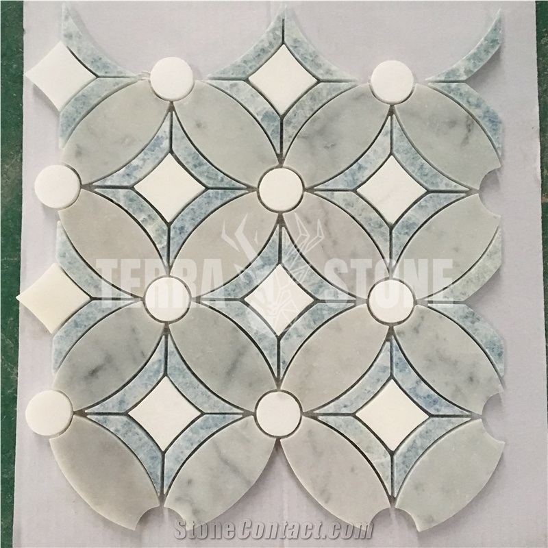 Bianco Carrara Thassos White Marble Floral Waterjet Mosaic