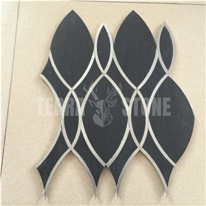 Black Ceramic With Metal Inlay Waterjet Mosaic Tile