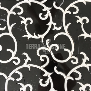 Black White Marble Waterjet Marble Mosaic Tile