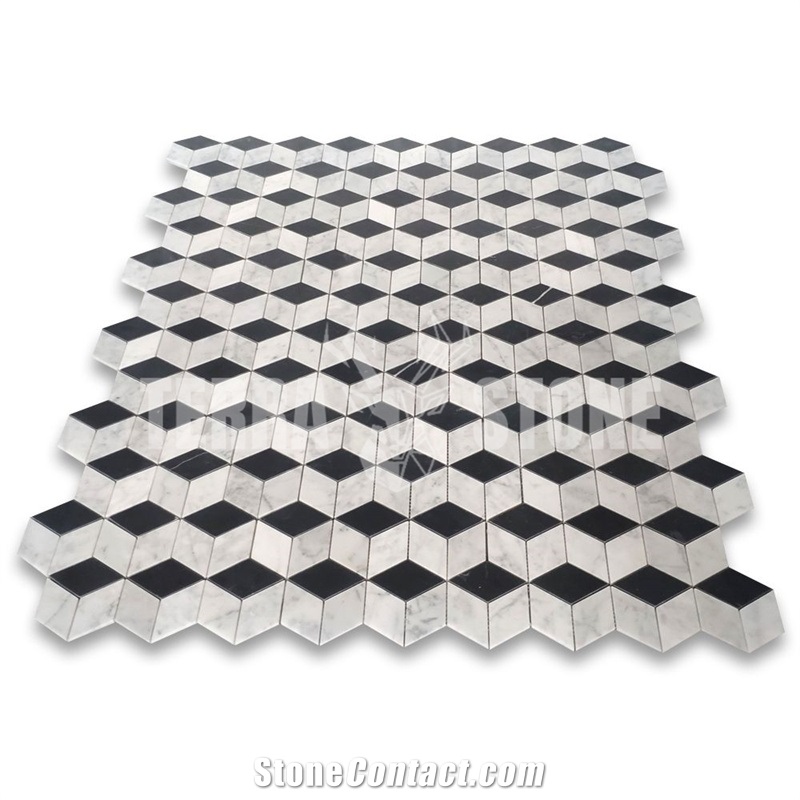 Black White Rhombus Diamond Hexagon Mosaic Tile
