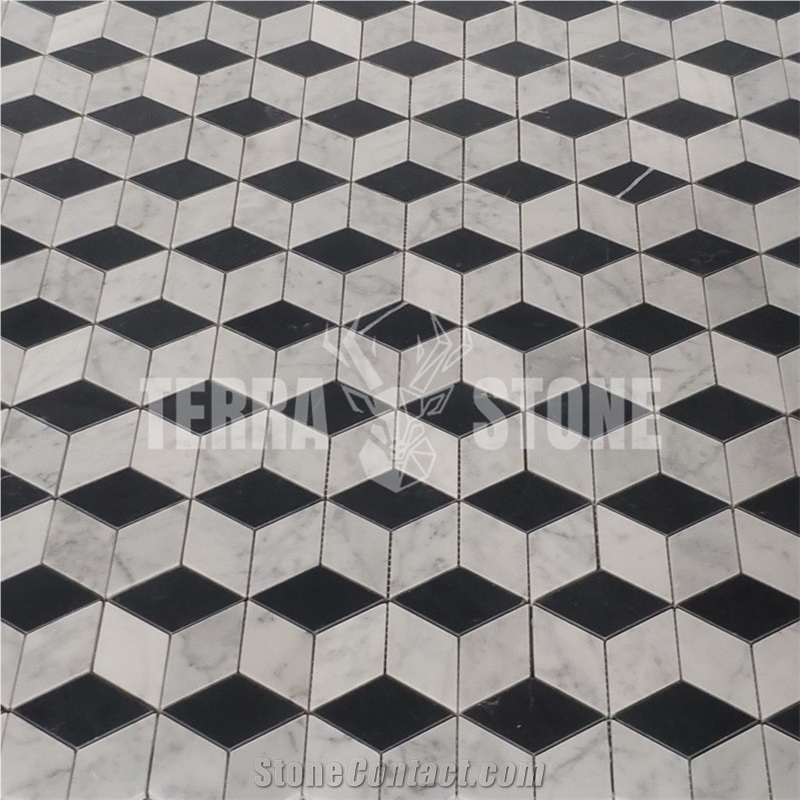 Black White Rhombus Diamond Hexagon Mosaic Tile