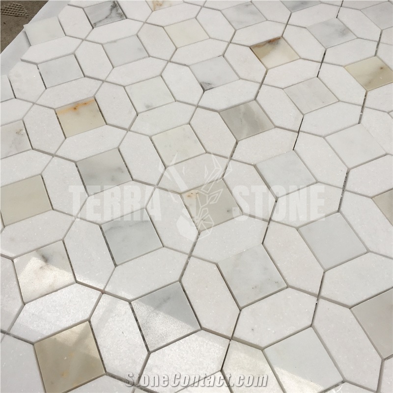 Calacatta Gold And Thassos White Marble Mosiac Square Tile