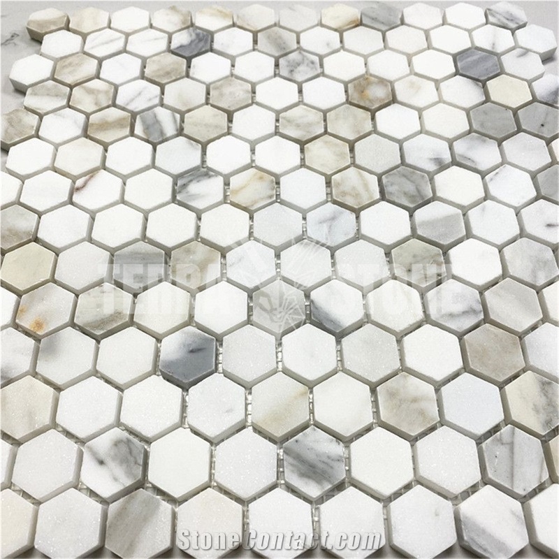 Calacatta Gold Marble 1 Inch Hexagon Mosaic Tile