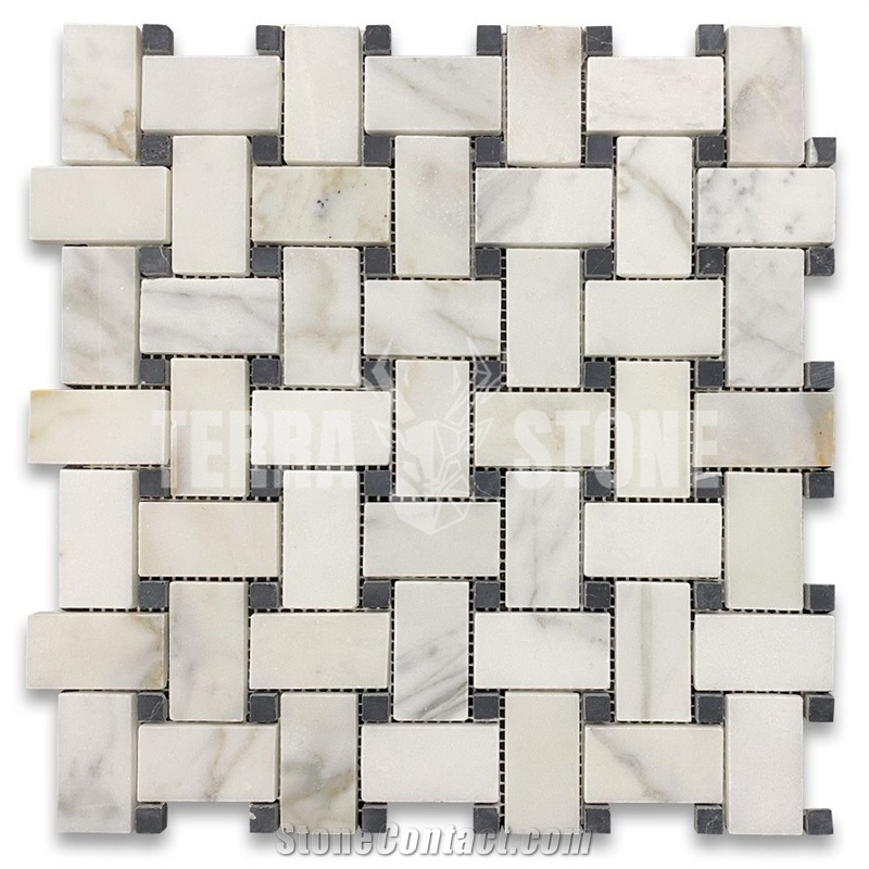 Calacatta Gold Marble 1X2 Basketweave Mosaic Tile