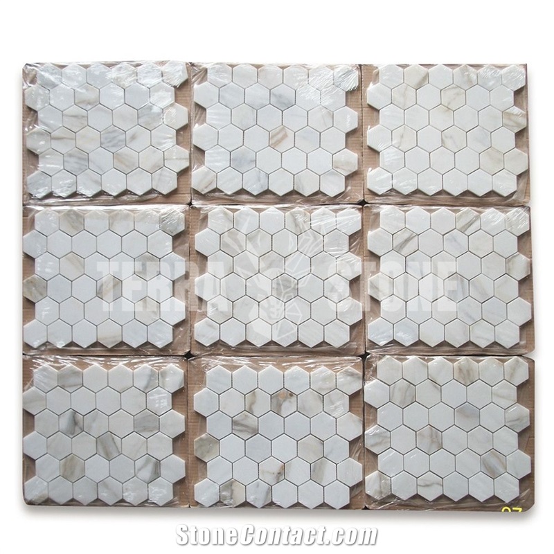 Calacatta Gold Marble 2 Inch Hexagon Mosaic Tile