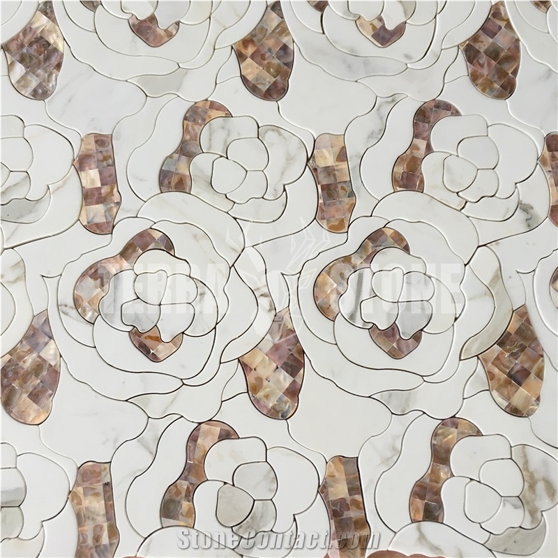 Calacatta Gold Marble Mother Pearl Of Shell Waterjet Mosaic
