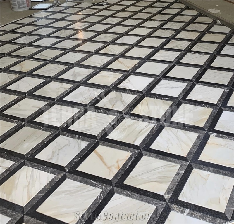 Calacatta White And Black Marble Square Floor Tile