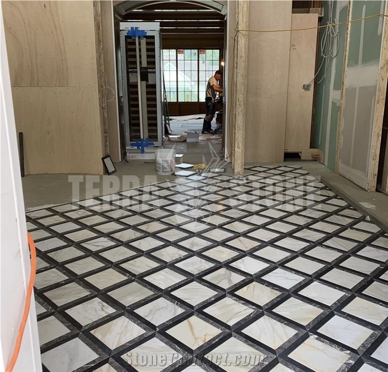 Calacatta White And Black Marble Square Floor Tile